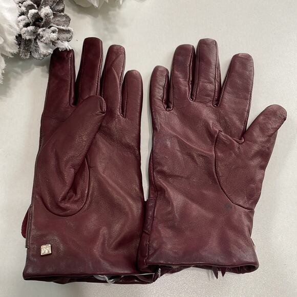 Bruno Magli Cashmere Lined Leather Bow Gloves Burgundy XL Retails: $195 - Picture 4 of 8